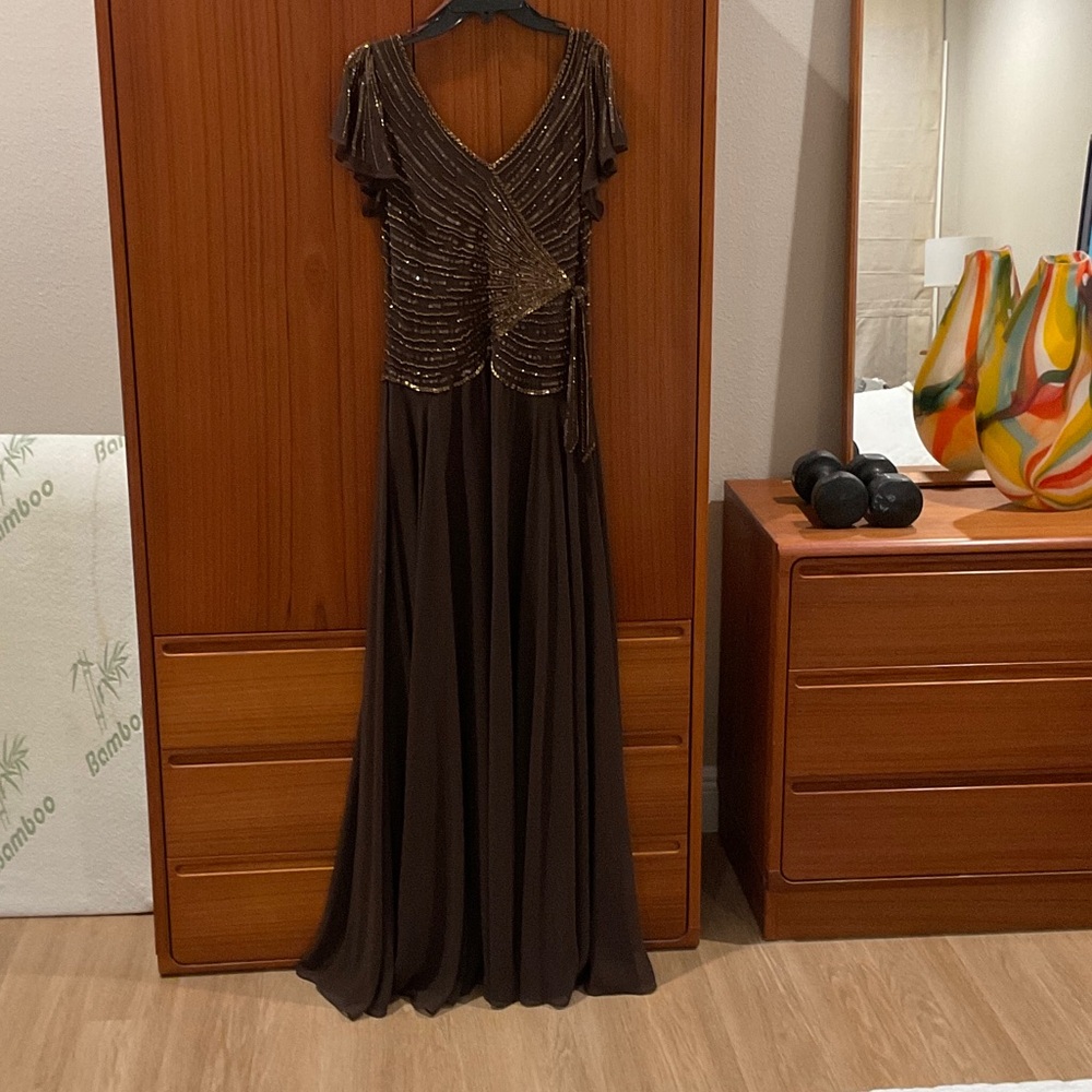 J Kara Brown Beaded Evening Gown